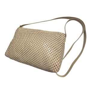 Whiting & Davis Vintage 1960's Metal Mesh Zip Top Closure Bag Cream